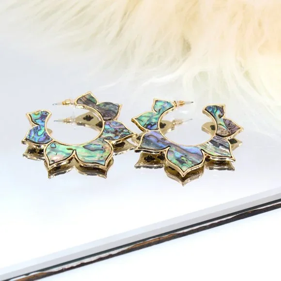 Nicole Miller New York Abalone Shell Gold-tone Open Hoop Earrings - Picture 2 of 4